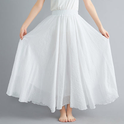 Women Elastic Waist Solid Color Casual Skirt-Maxi Dresses-WHITE-M-Free Shipping at meselling99