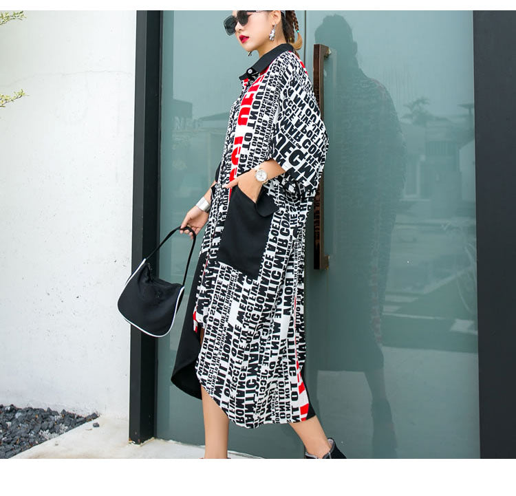 Plus Size Irregular Fashion Women Pocket Elegant Casual Letter Print Dress-Maxi Dresses-The same as picture-Free Size-Free Shipping at meselling99