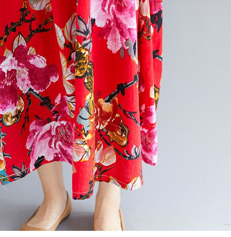 Women Ethnic Printed Plus Size Floral Print Loose Dress-Maxi Dresses-SAME AS PICTURE-FREE SIZE-Free Shipping at meselling99