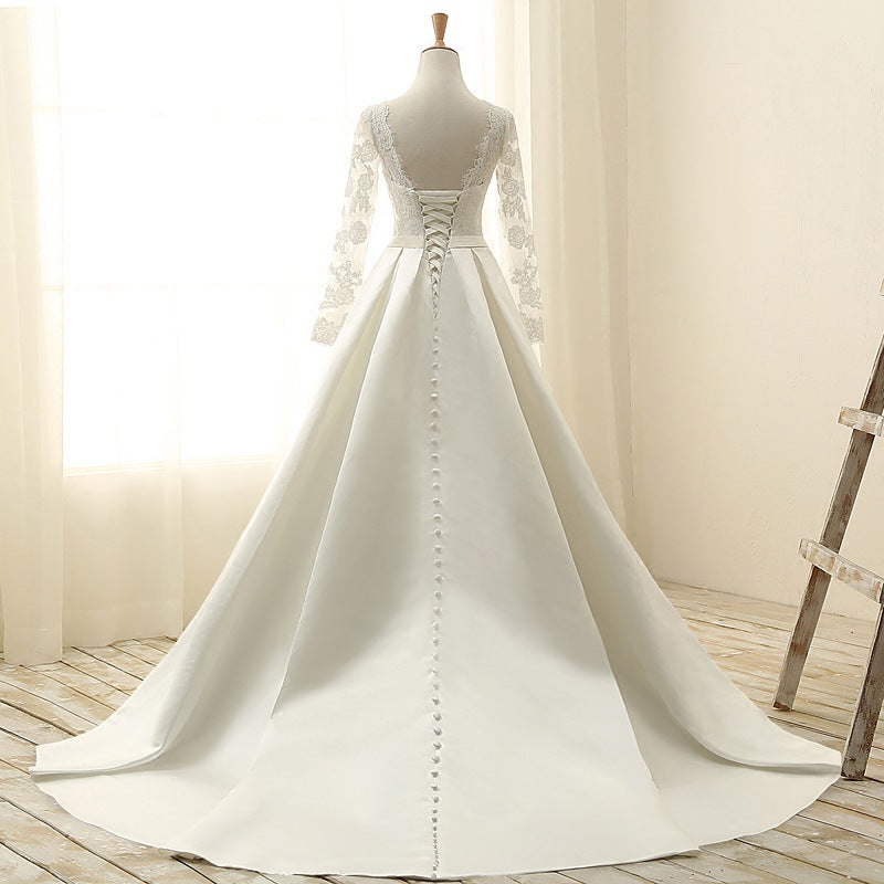 Vintage Satin Long Sleeves Trail Lace Wedding Dresses