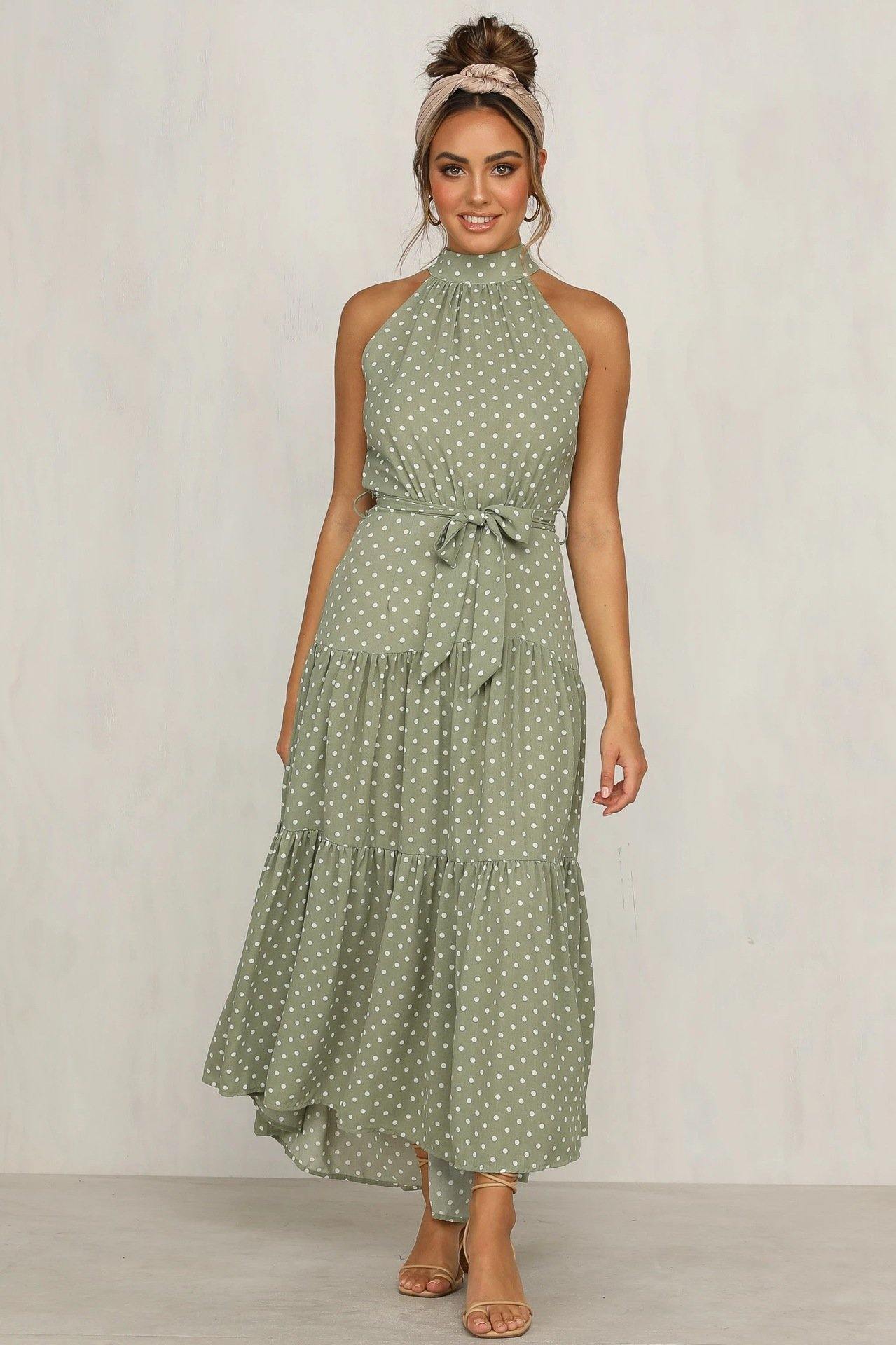 Summer Sleeveless High Neck Ruffled Long Dresses-STYLEGOING