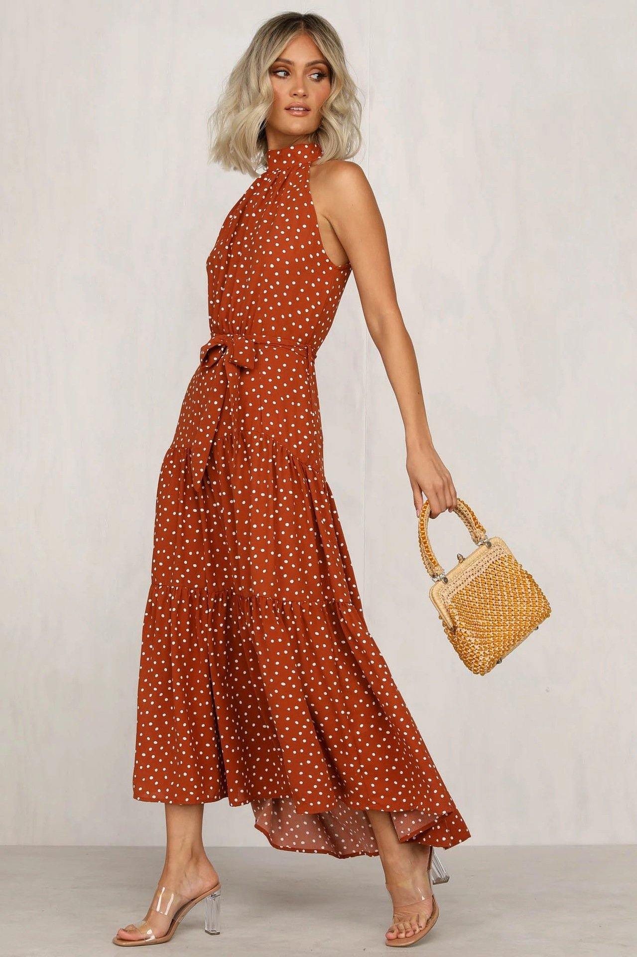 Summer Sleeveless High Neck Ruffled Long Dresses-STYLEGOING