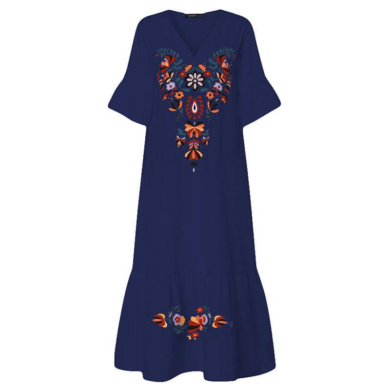 Plus Sizes Short Sleeves Maxi Dresses-STYLEGOING