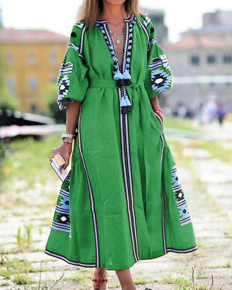 New Women Bohemia Print Long Dresses-STYLEGOING