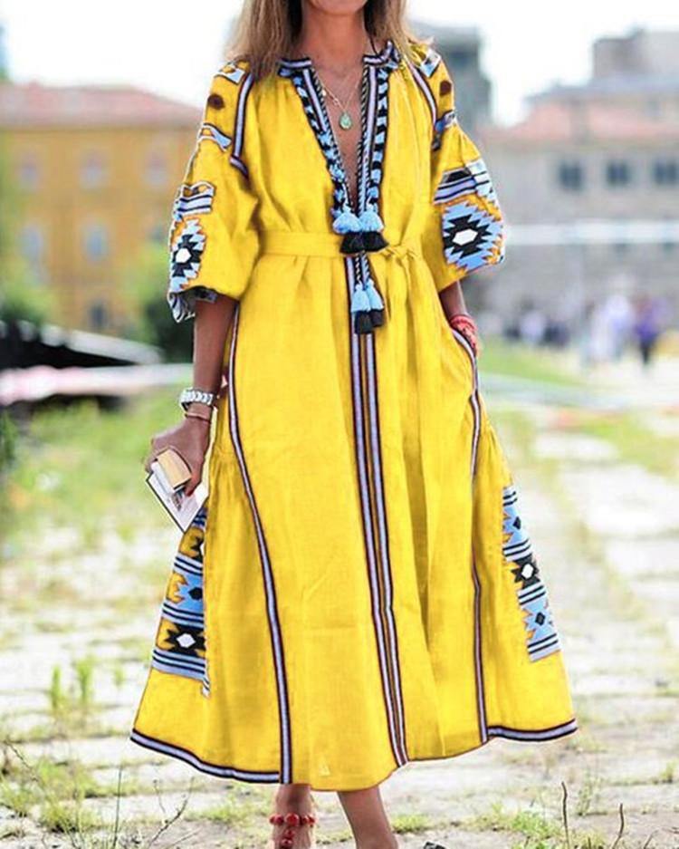 New Women Bohemia Print Long Dresses-STYLEGOING