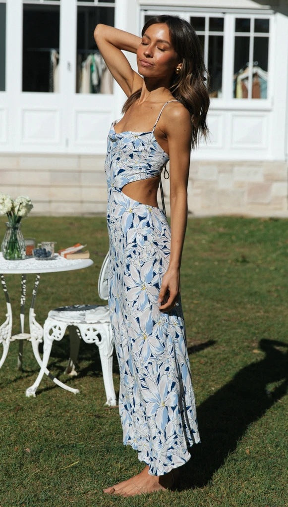 Sexy Backless Floral Designed Sweet Halter Dresses