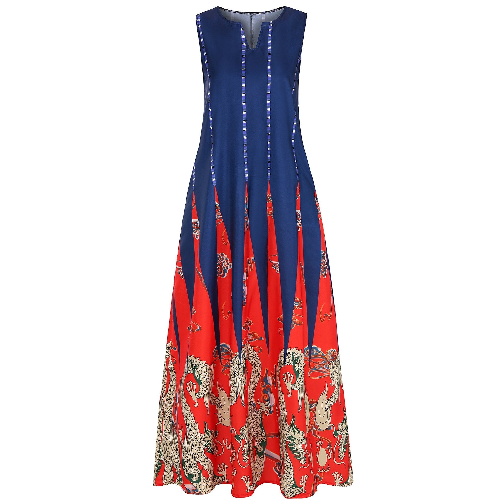 Vintage V Neck Sleeveless Pocket Dresses-STYLEGOING