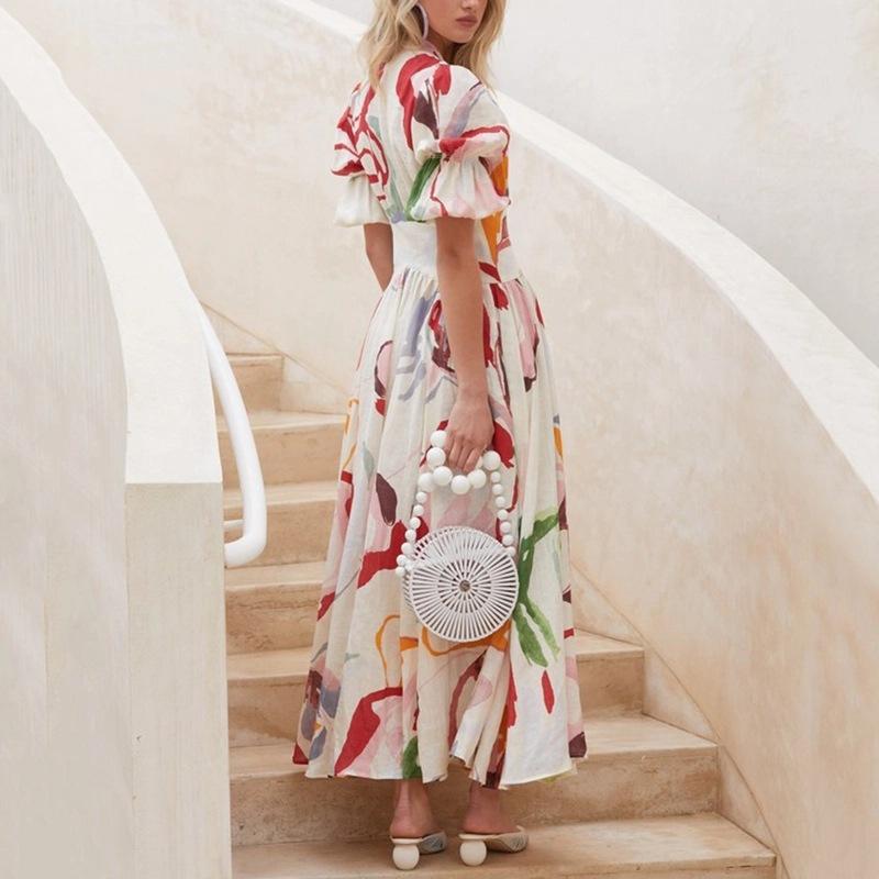 Long Sleeves Chiffon Floral Long Dresses-STYLEGOING
