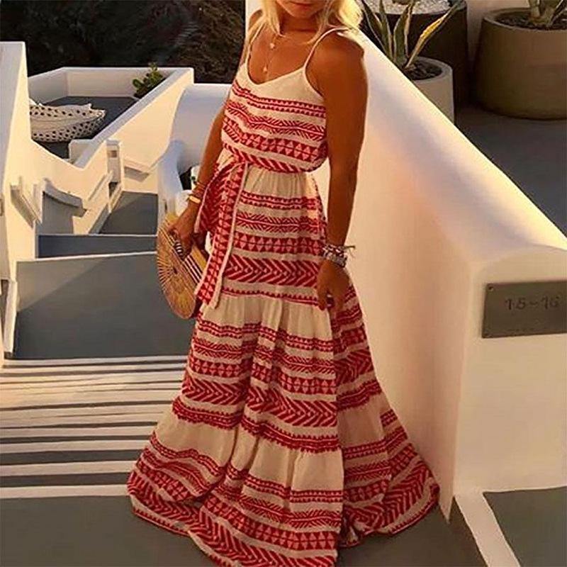 Plus Szie Bohemia V-neck Beach Maxi Dresses-STYLEGOING