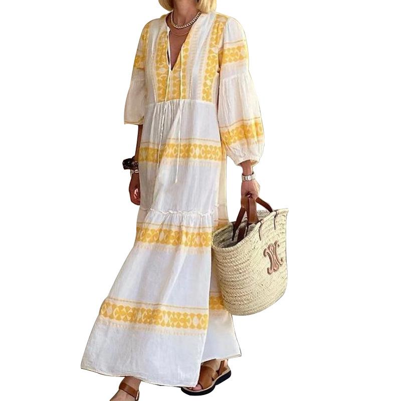 Women V Neck Plus Sizes Fall Long Maxi Dresses-STYLEGOING
