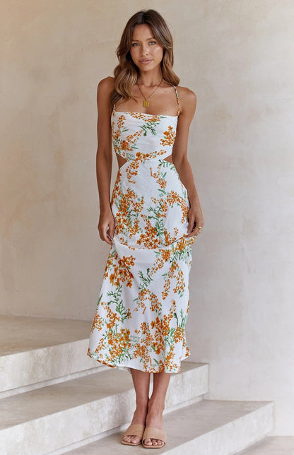 Sexy Backless Floral Designed Sweet Halter Dresses
