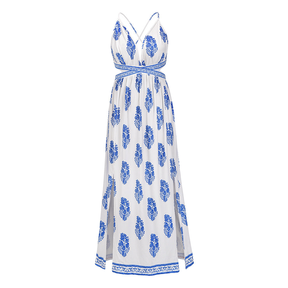 Vintage Sexy Backless Bandage Long Boho Holiday Dresses