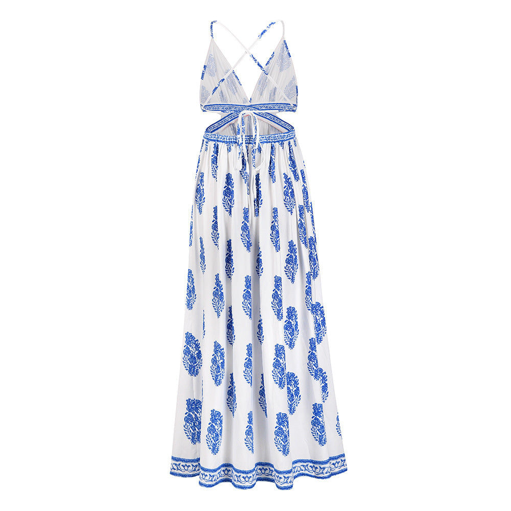 Vintage Sexy Backless Bandage Long Boho Holiday Dresses