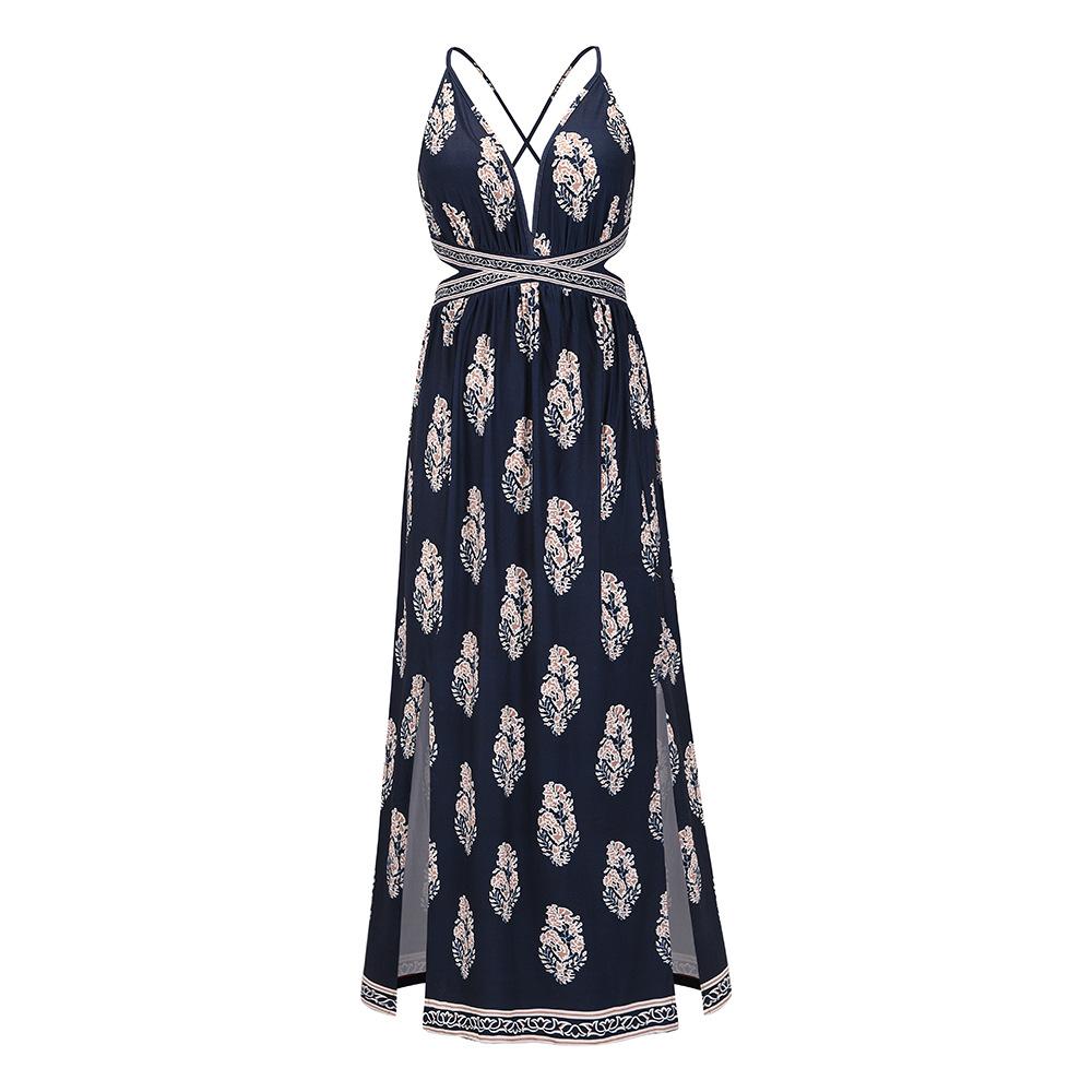 Sexy Split Front Backless Boho Lace Up Long Dresses-STYLEGOING
