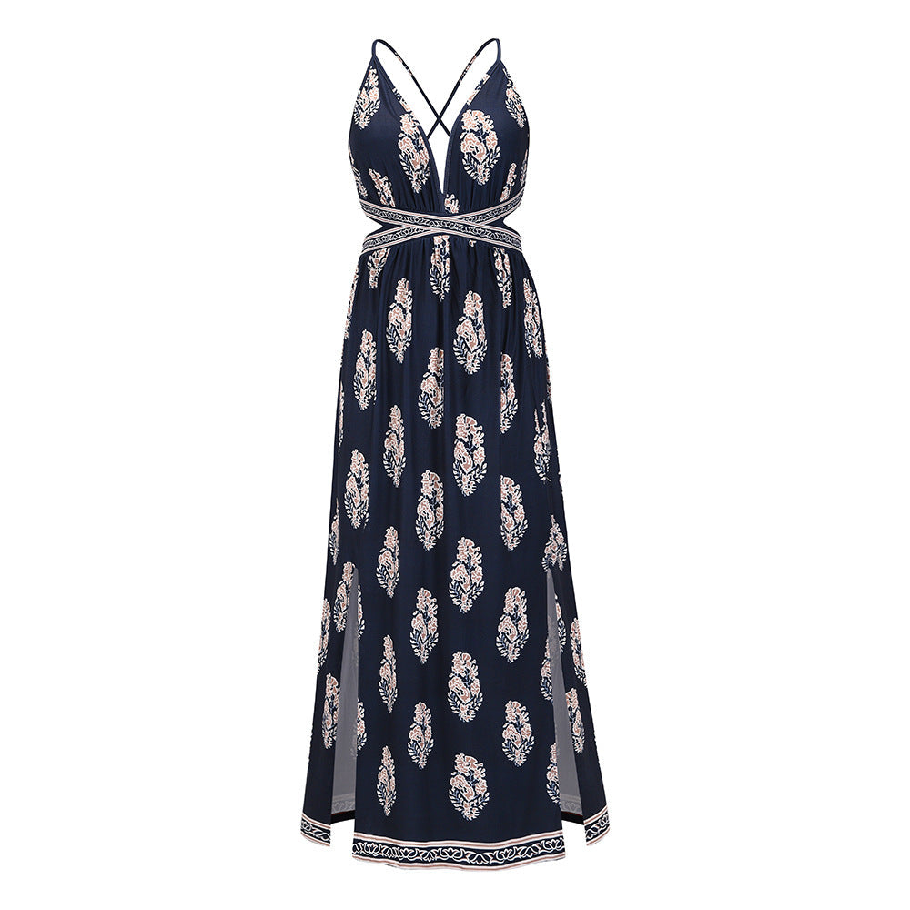 Vintage Sexy Backless Bandage Long Boho Holiday Dresses