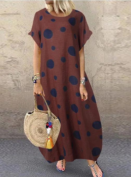 Short Sleeves Bohemian Loose Long Dress-STYLEGOING