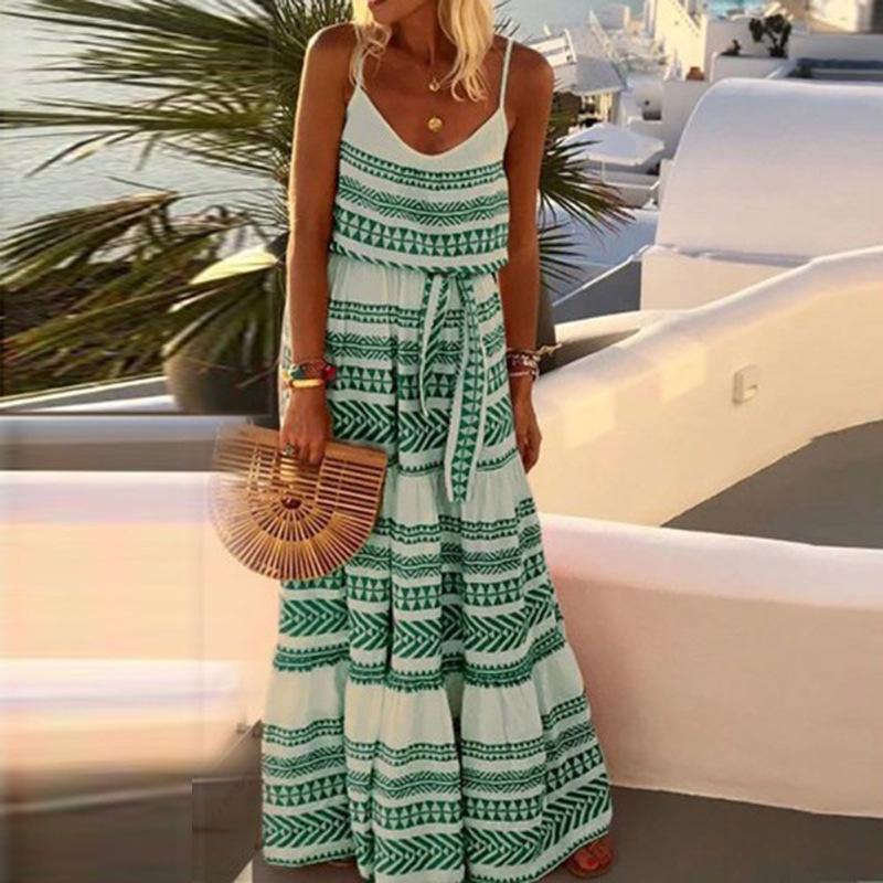 Plus Szie Bohemia V-neck Beach Maxi Dresses-STYLEGOING