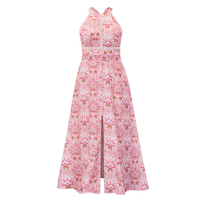 Sexy Halter Split Front Flowers Long Maxi Dresses
