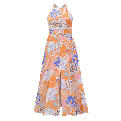 Sexy Halter Split Front Flowers Long Maxi Dresses