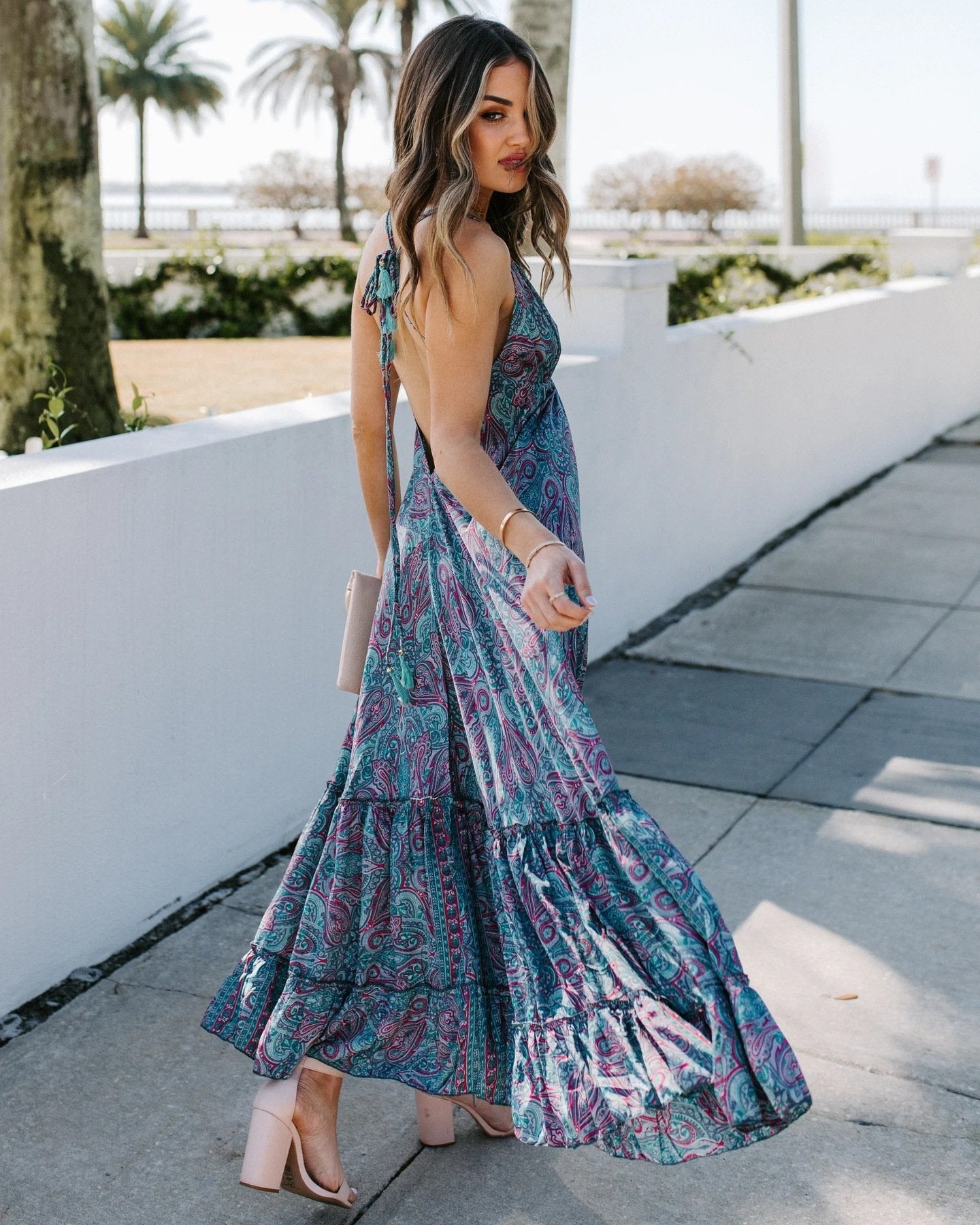 Summer V Neck Long Maxi Dresses-STYLEGOING