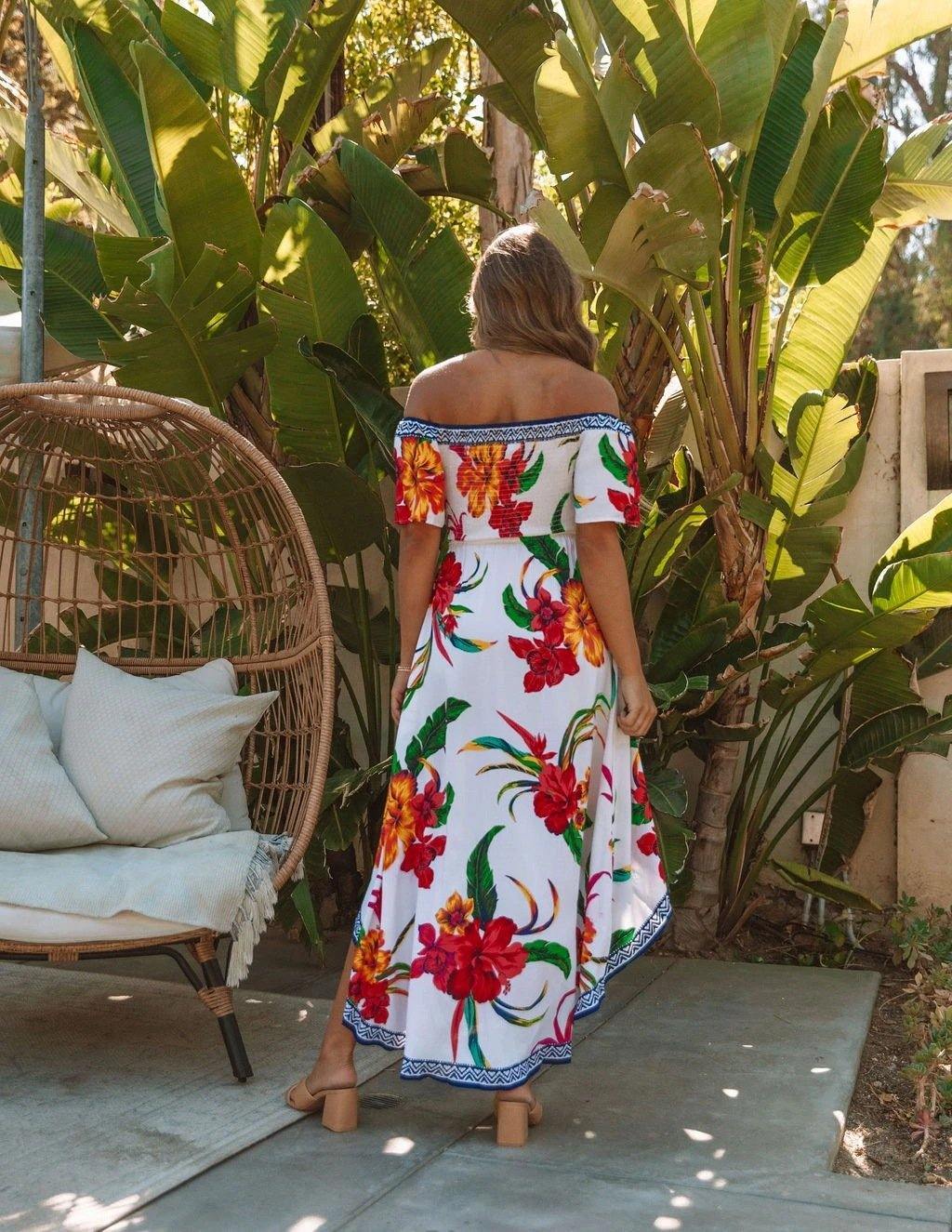 Off The Shoulder Irregular Long Dresses-STYLEGOING