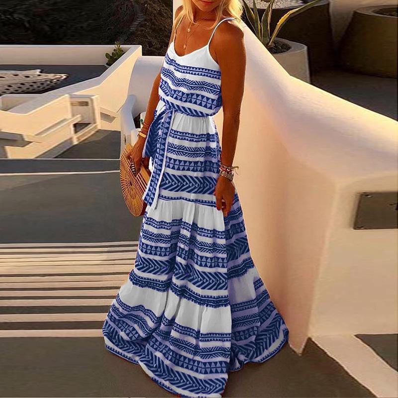 Plus Szie Bohemia V-neck Beach Maxi Dresses-STYLEGOING