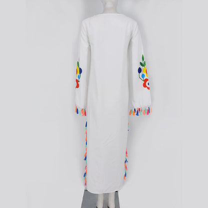 White Floral Print Split Front Boho Long Dresses