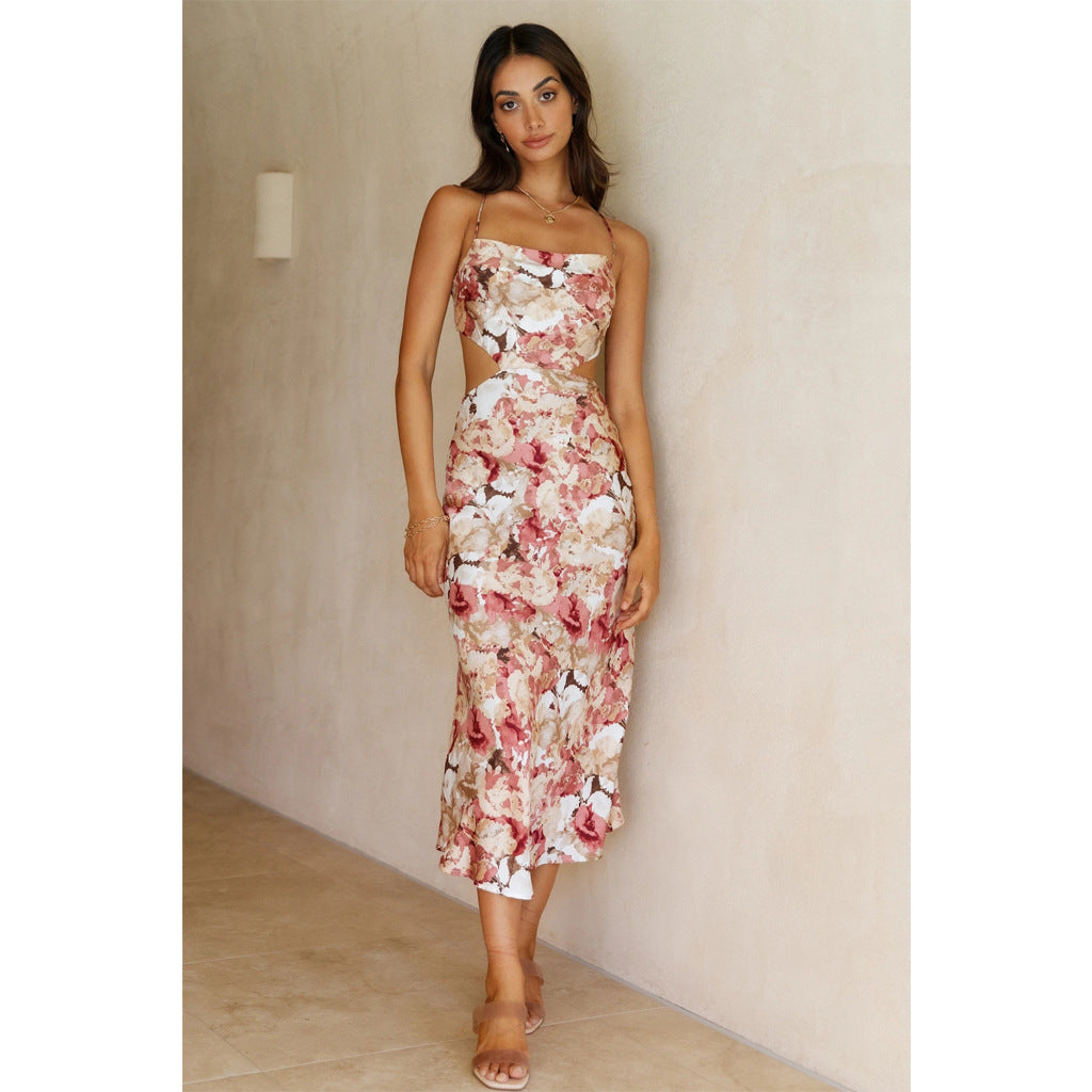 Sexy Backless Floral Designed Sweet Halter Dresses