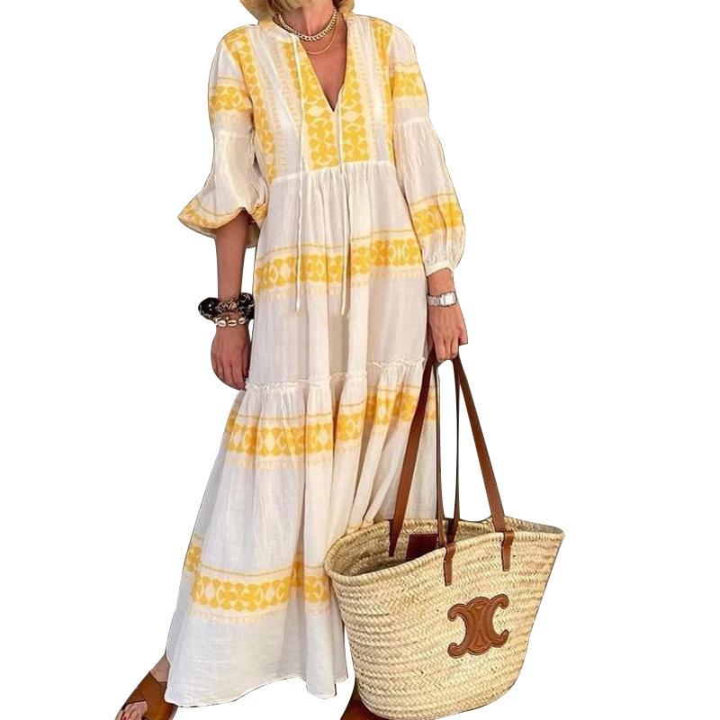 Women V Neck Plus Sizes Fall Long Maxi Dresses-STYLEGOING