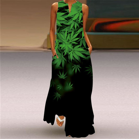 Vintage V Neck Sleeveless Long Dresses