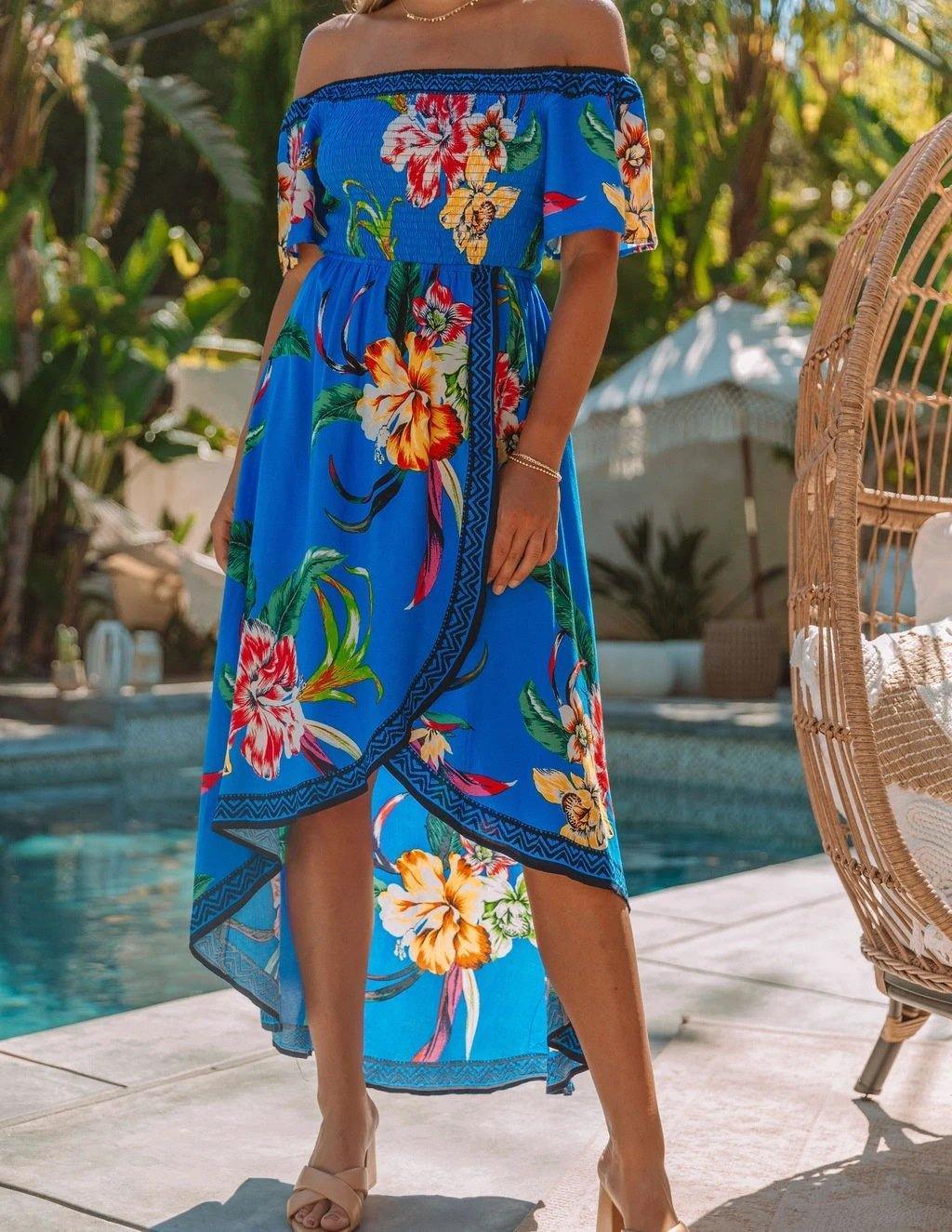Off The Shoulder Irregular Long Dresses-STYLEGOING