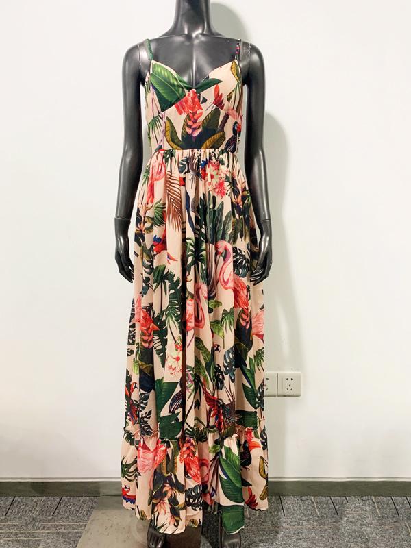Green Hawaii Style Condole Belt Maxi Dresses-STYLEGOING