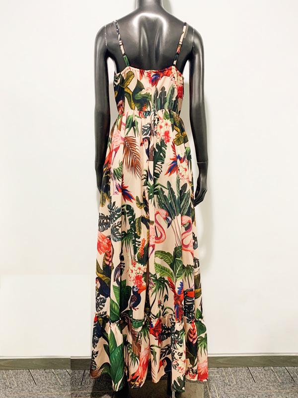 Green Hawaii Style Condole Belt Maxi Dresses-STYLEGOING
