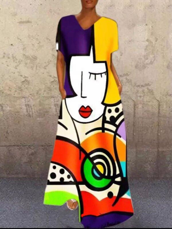 Face Print Colorful Bohemia Maxi Dress-STYLEGOING